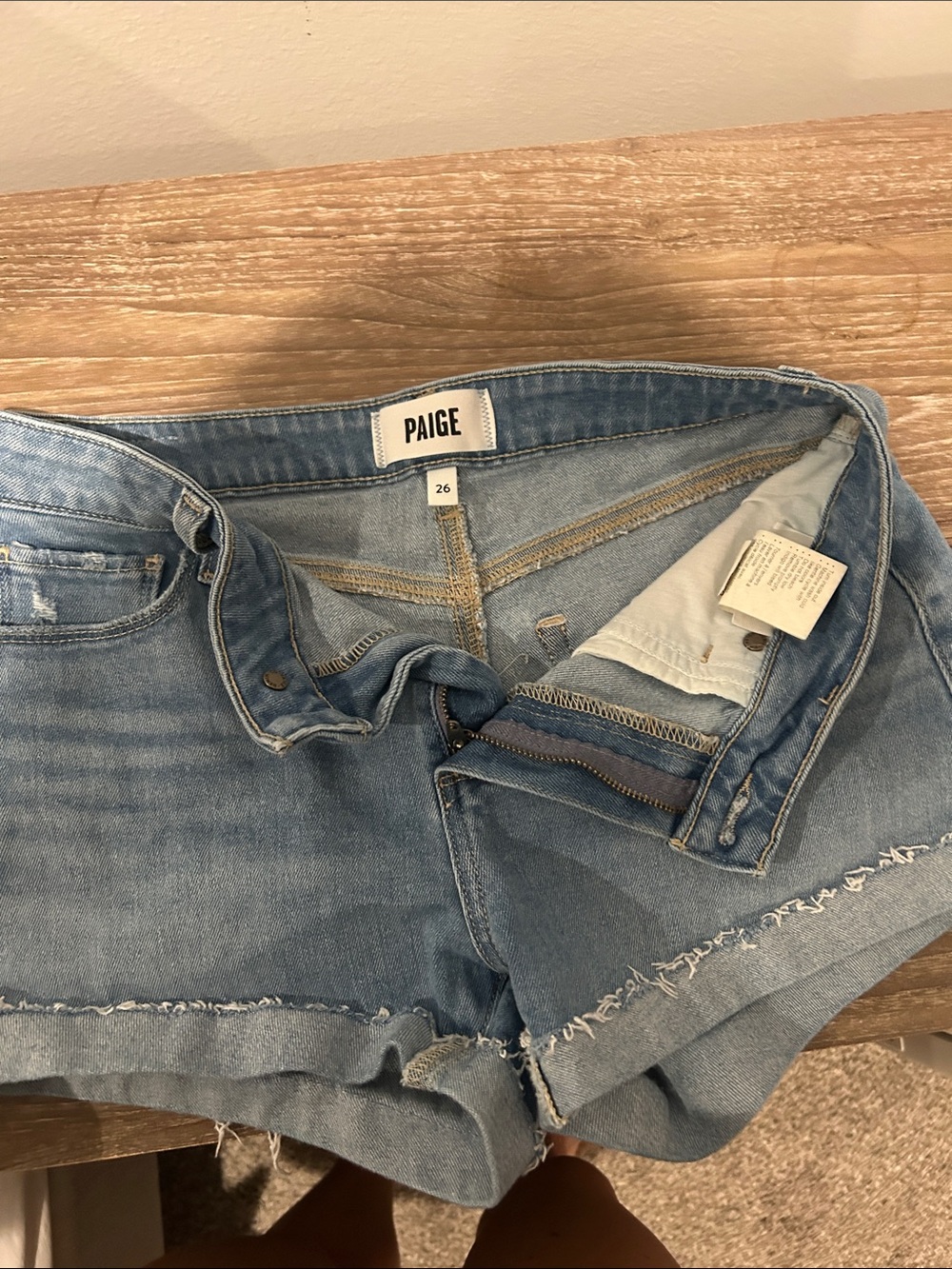 PAIGE Light Wash Denim Cuffed Jean Shorts